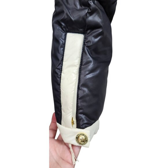 Y2k Twisted Heart Black White Trim Puffer Jacket Gold Button Zip Pockets - Picture 4 of 11